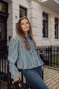 Structured Denim Fitted Jacket - Mid Blue Stone