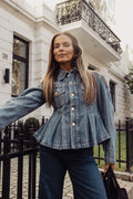 Structured Denim Fitted Jacket - Mid Blue Stone