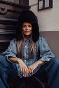 Cher Fluffy Aviator Hat - Svart