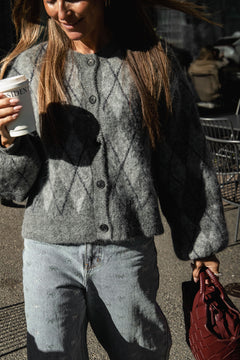 Gzsasi Cardigan - Check Dark Grey/Grey/Blue Comb
