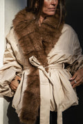 Faux Fur Collar Jacket - Cement