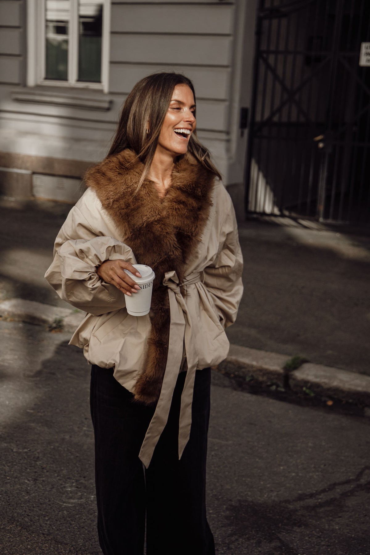 Faux Fur Collar Jacket - Cement