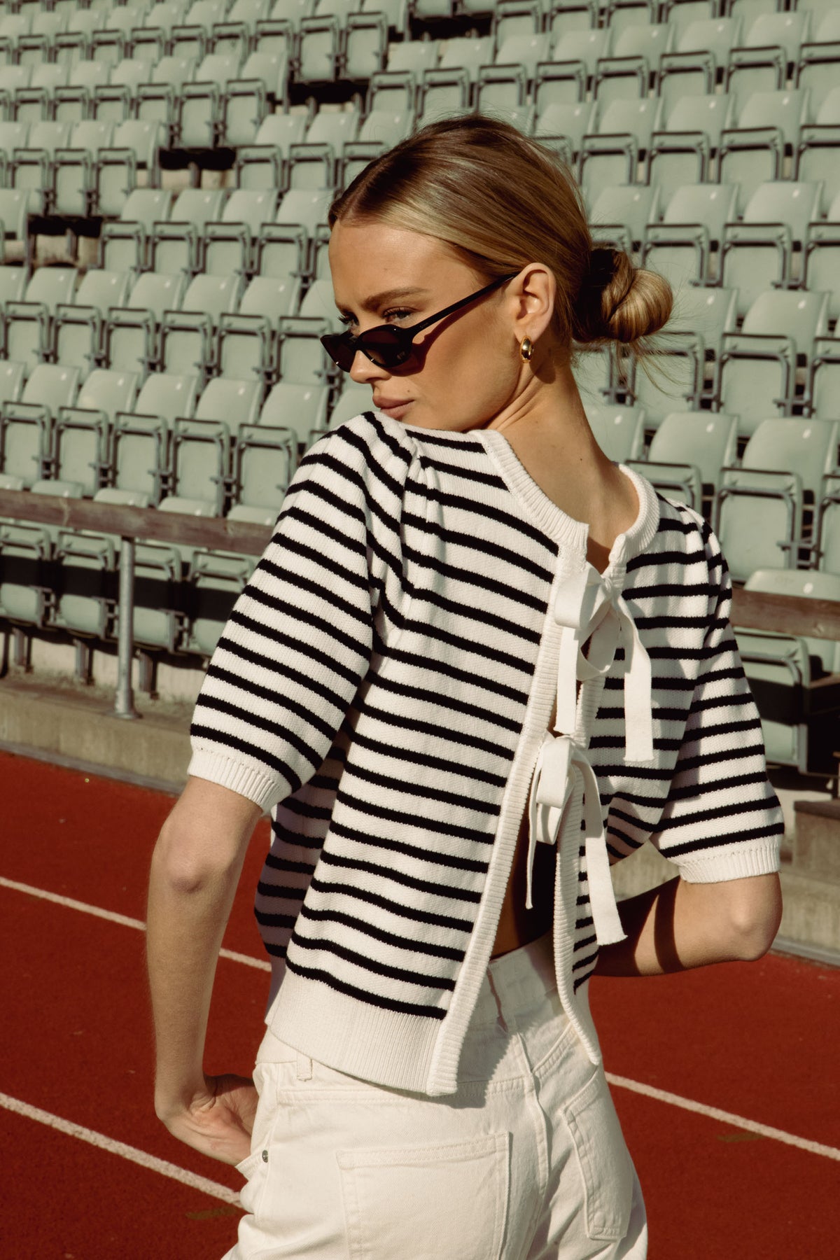 Frida Bow Knit - Off White/Blå