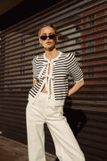 Frida Bow Knit - Off White/Blå