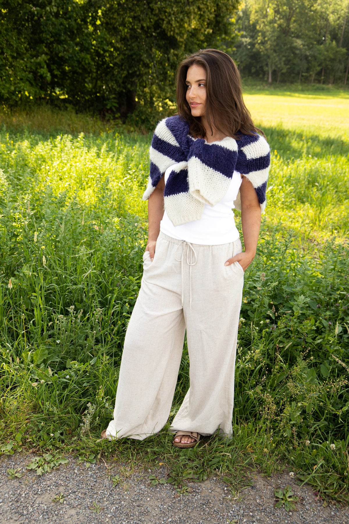 Liz Soft Linen Pants - Sand Melange