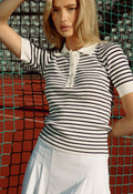 Marte Ss Rib Polo Knit - Marinblå randig