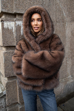 Astrid Faux Fur Jacket - Chocolate Brown
