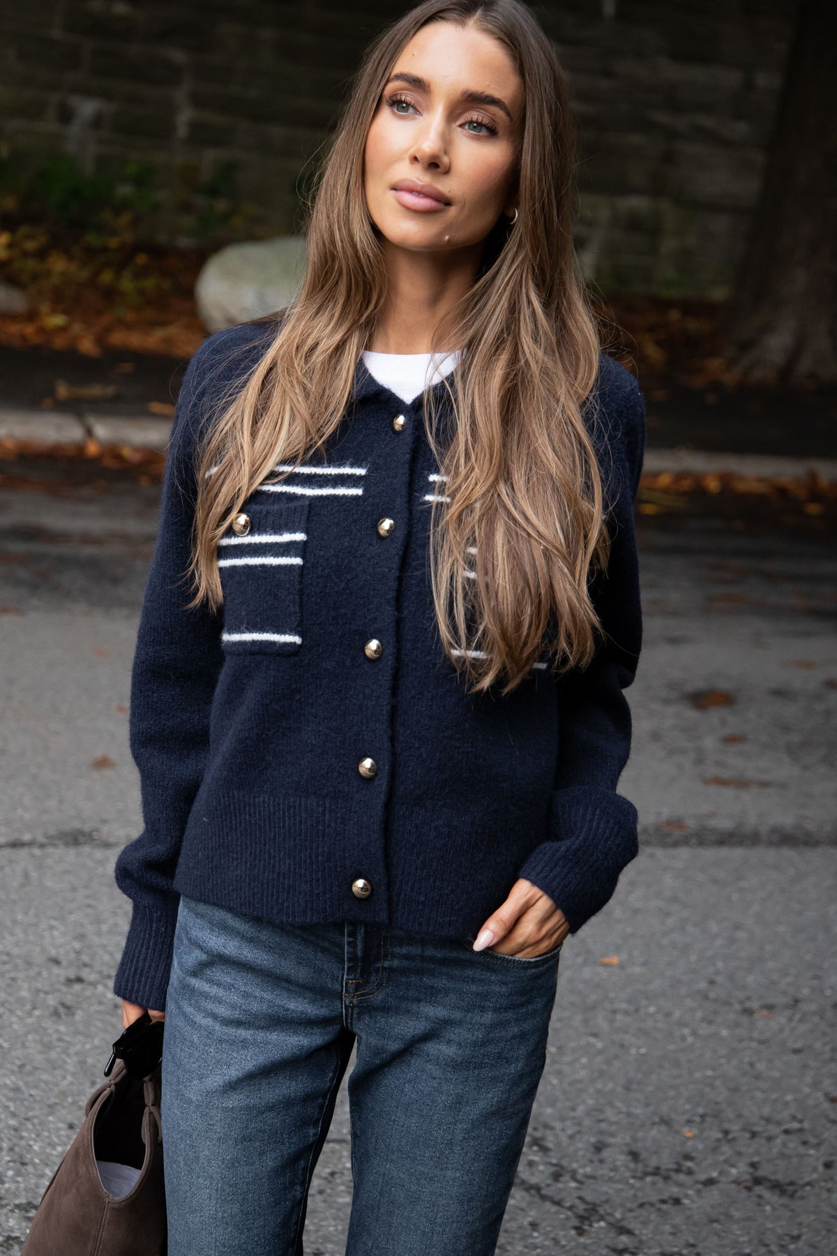 Lisa Stitch Pocket Cardigan - Marinblå