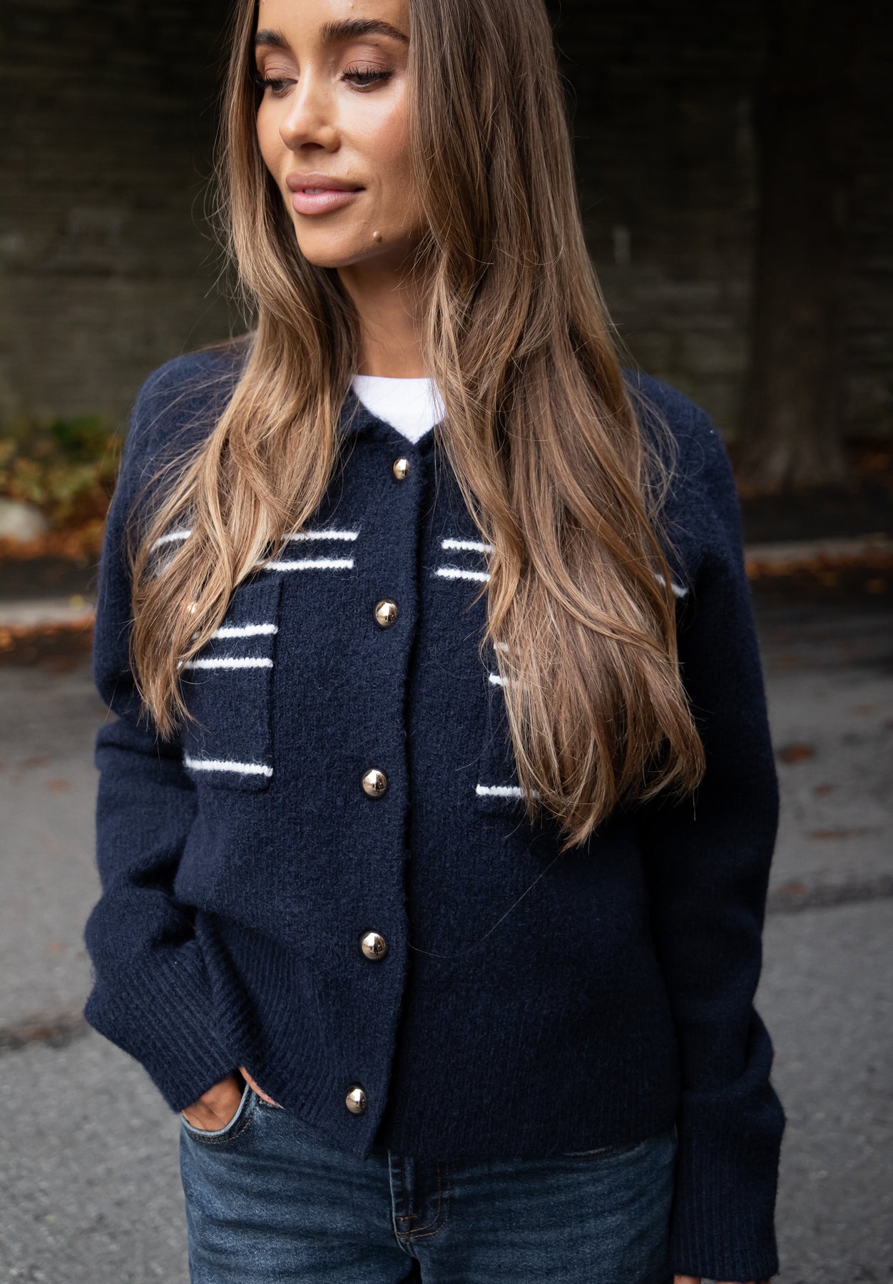 Lisa Stitch Pocket Cardigan - Marinblå