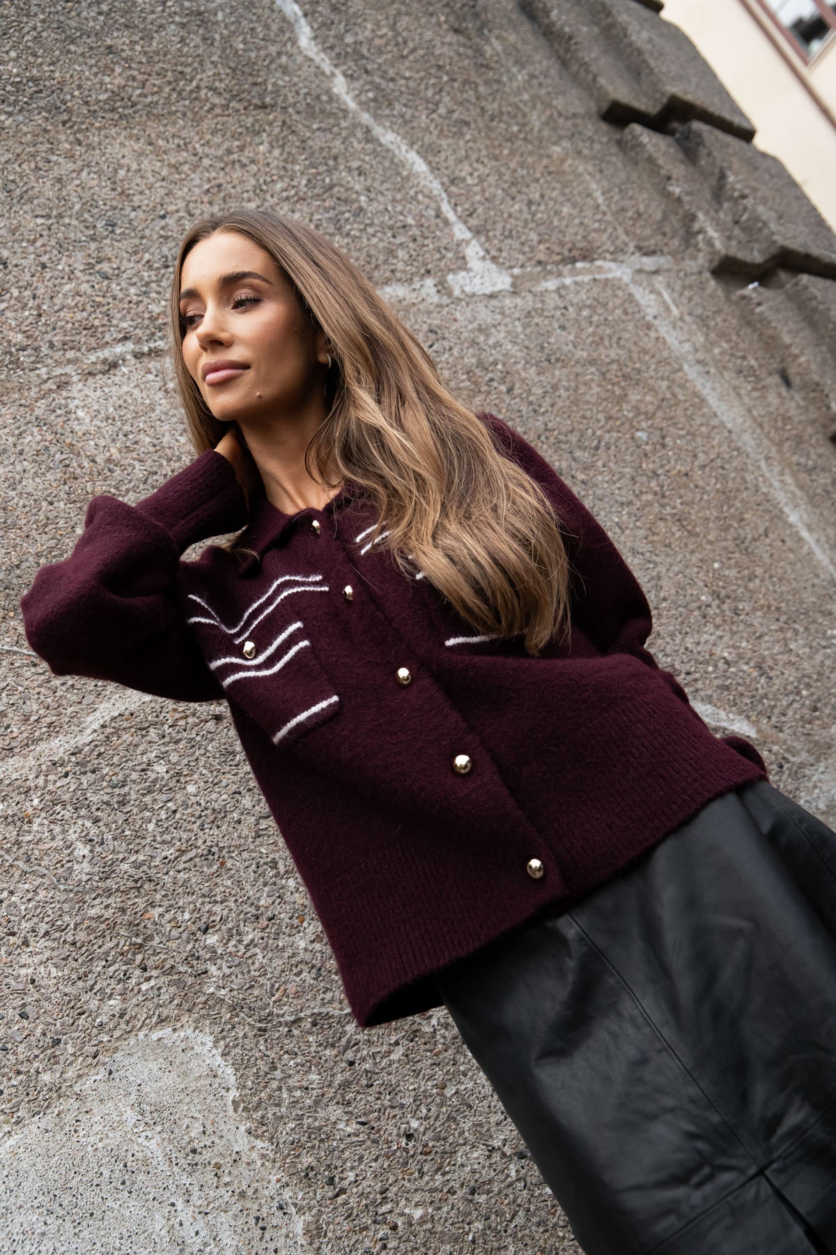 Lisa Stitch Pocket Cardigan - Vinröd