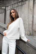 Lina Wool V-Neck Knit Sweater - Off White