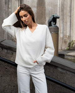 Lina Wool V-Neck Knit Sweater - Off White