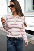 Marte Ls Stripe Polo - Rosa