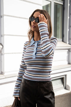 Marte Ls Stripe Polo - Blue