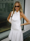 Ivy Satin Halterneck Topp - Creme
