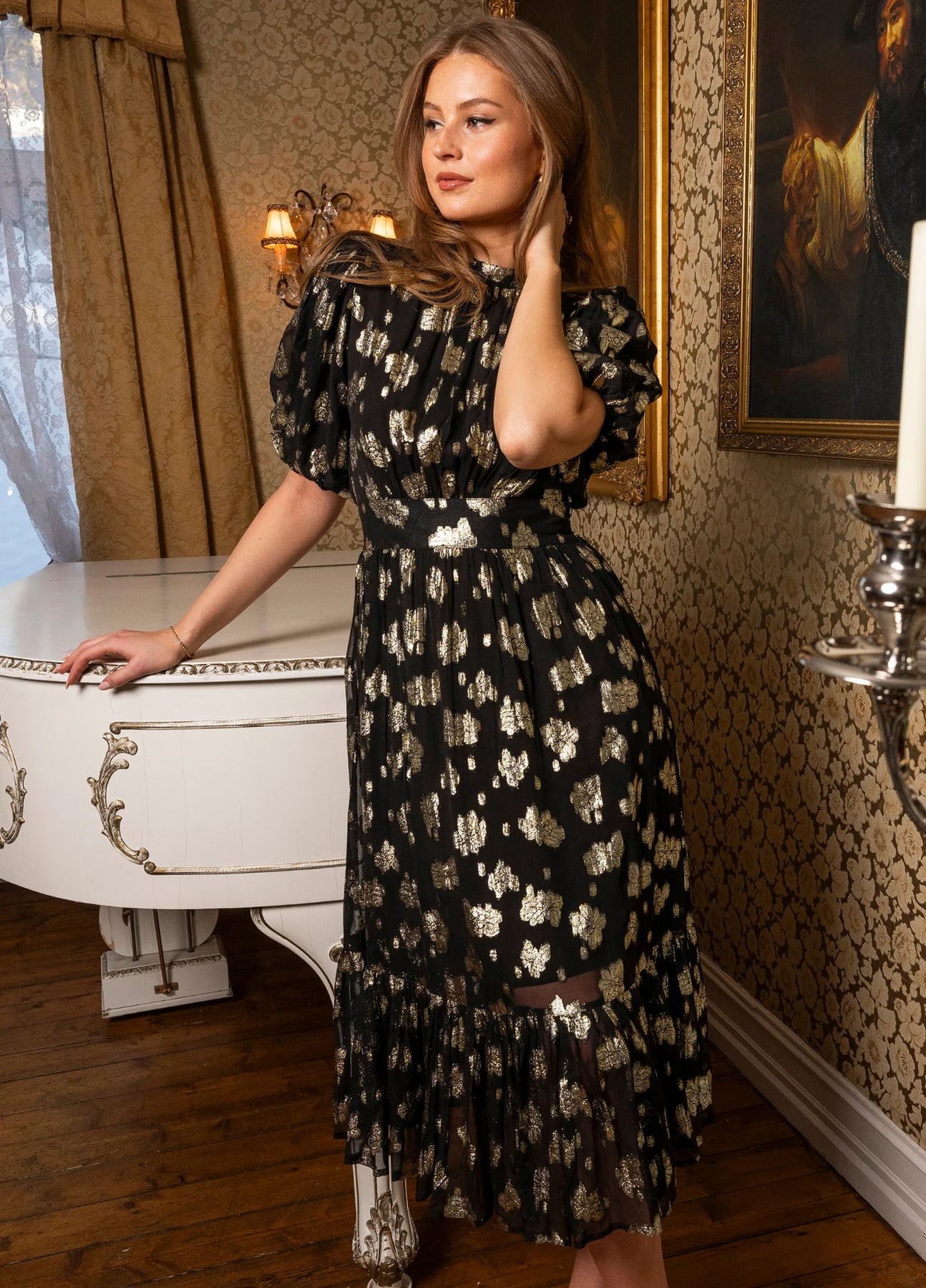 Jardin Midi Dress - Gold Shimmer