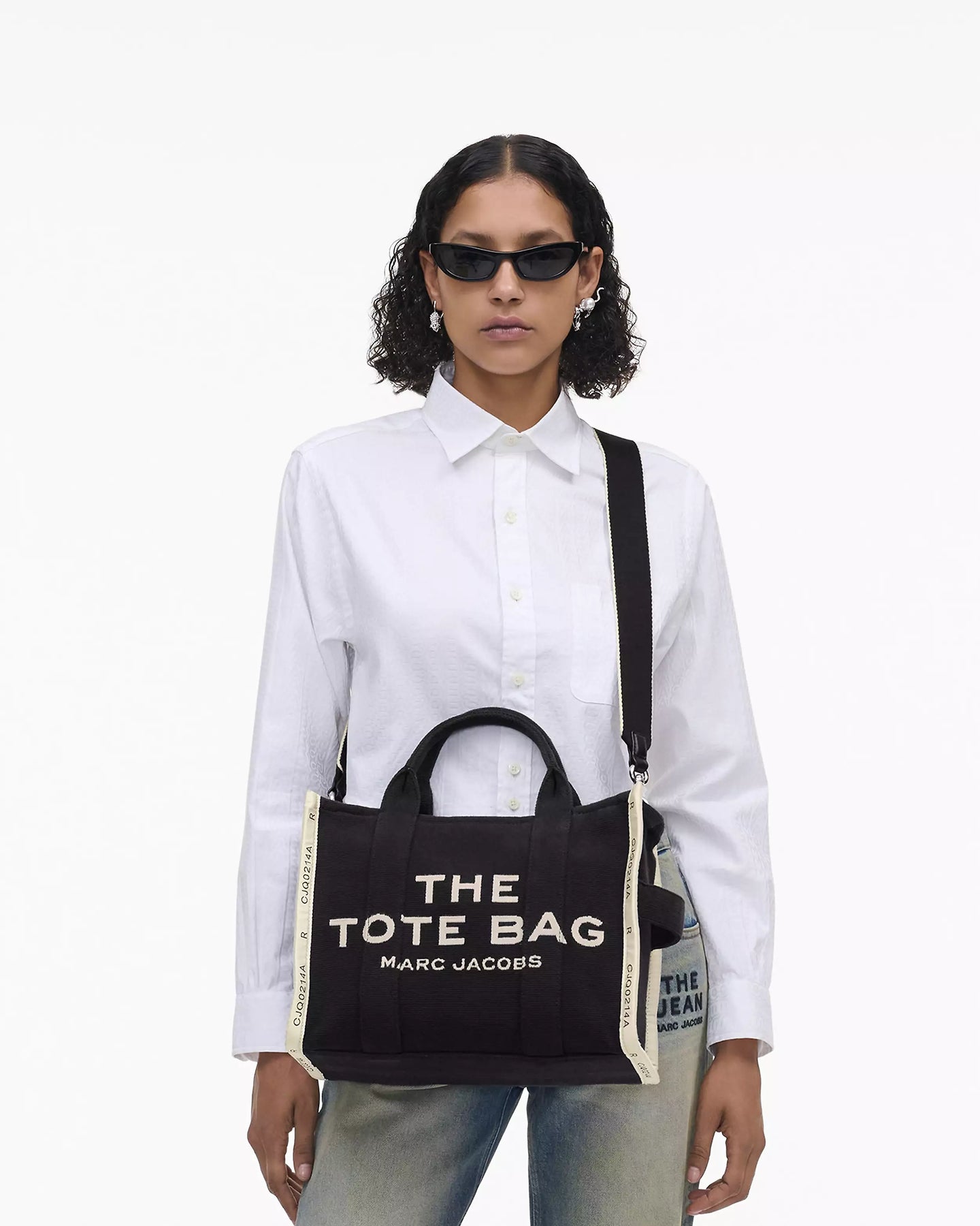 The Medium White Stripe Tote - Svart