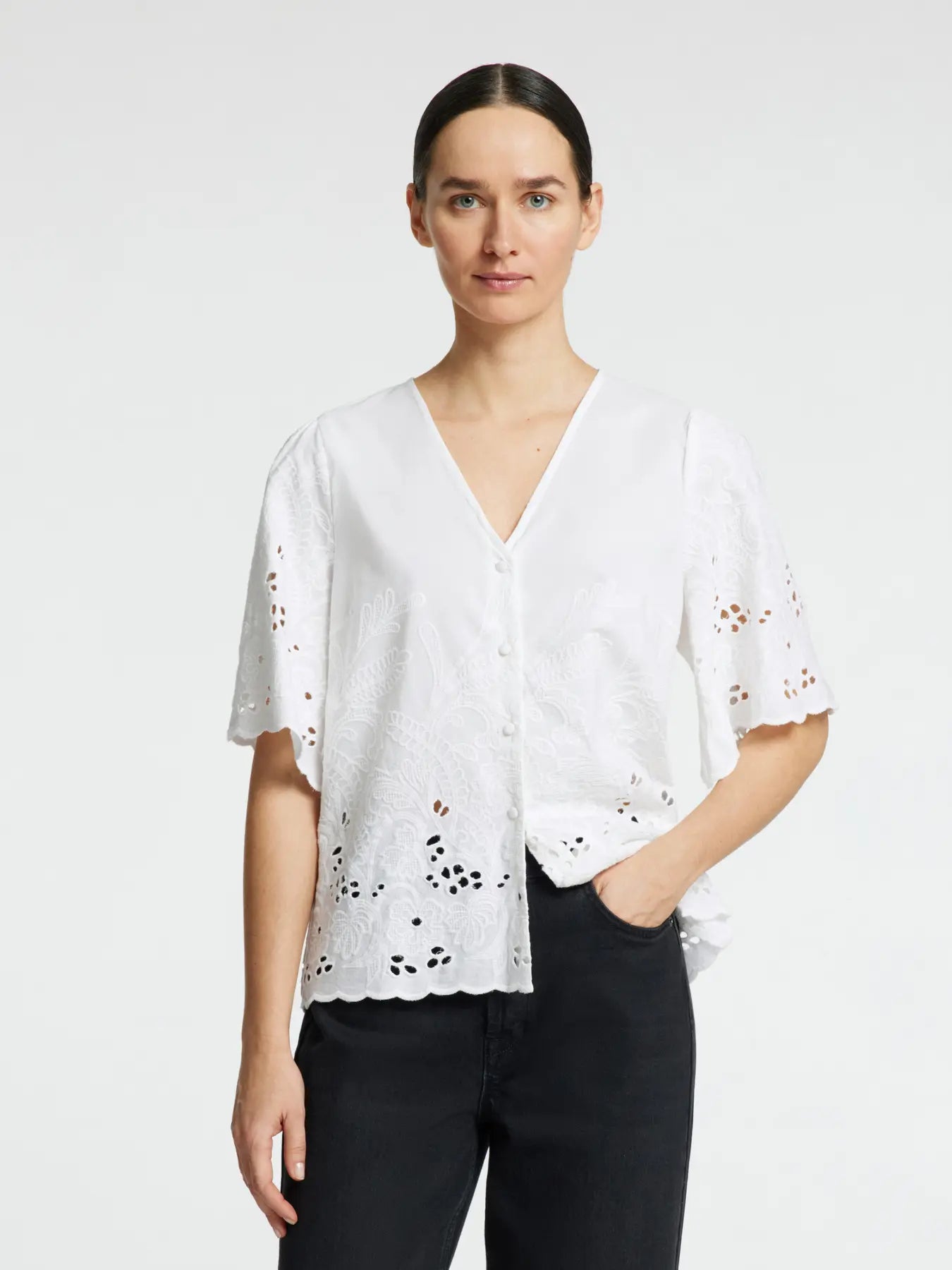 Dahlia Ss Broderi Blus Noos - Bright White