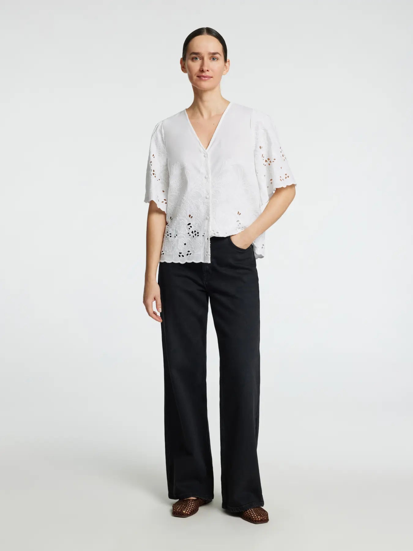 Dahlia Ss Broderi Blus Noos - Bright White