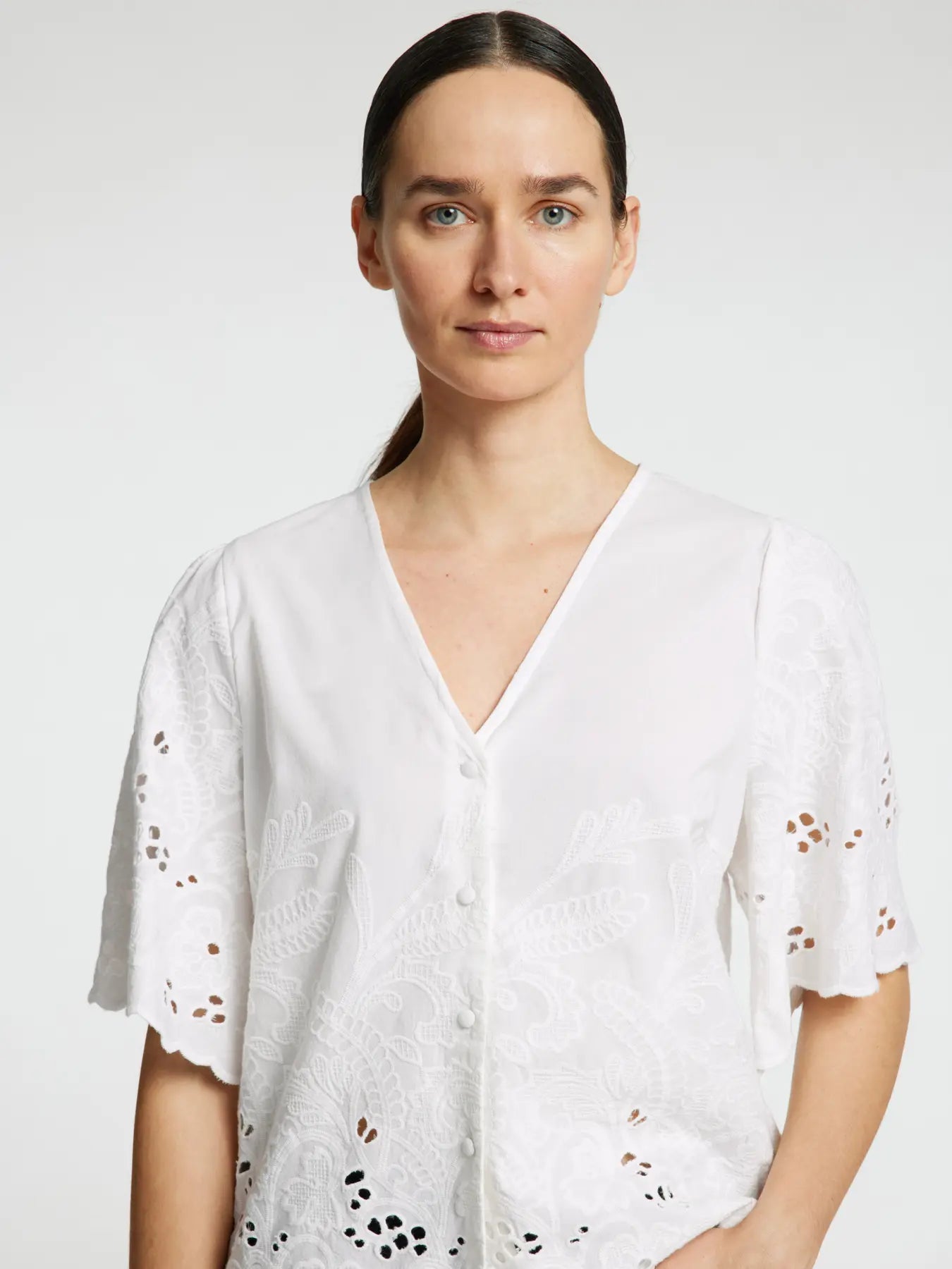 Dahlia Ss Broderi Blus Noos - Bright White