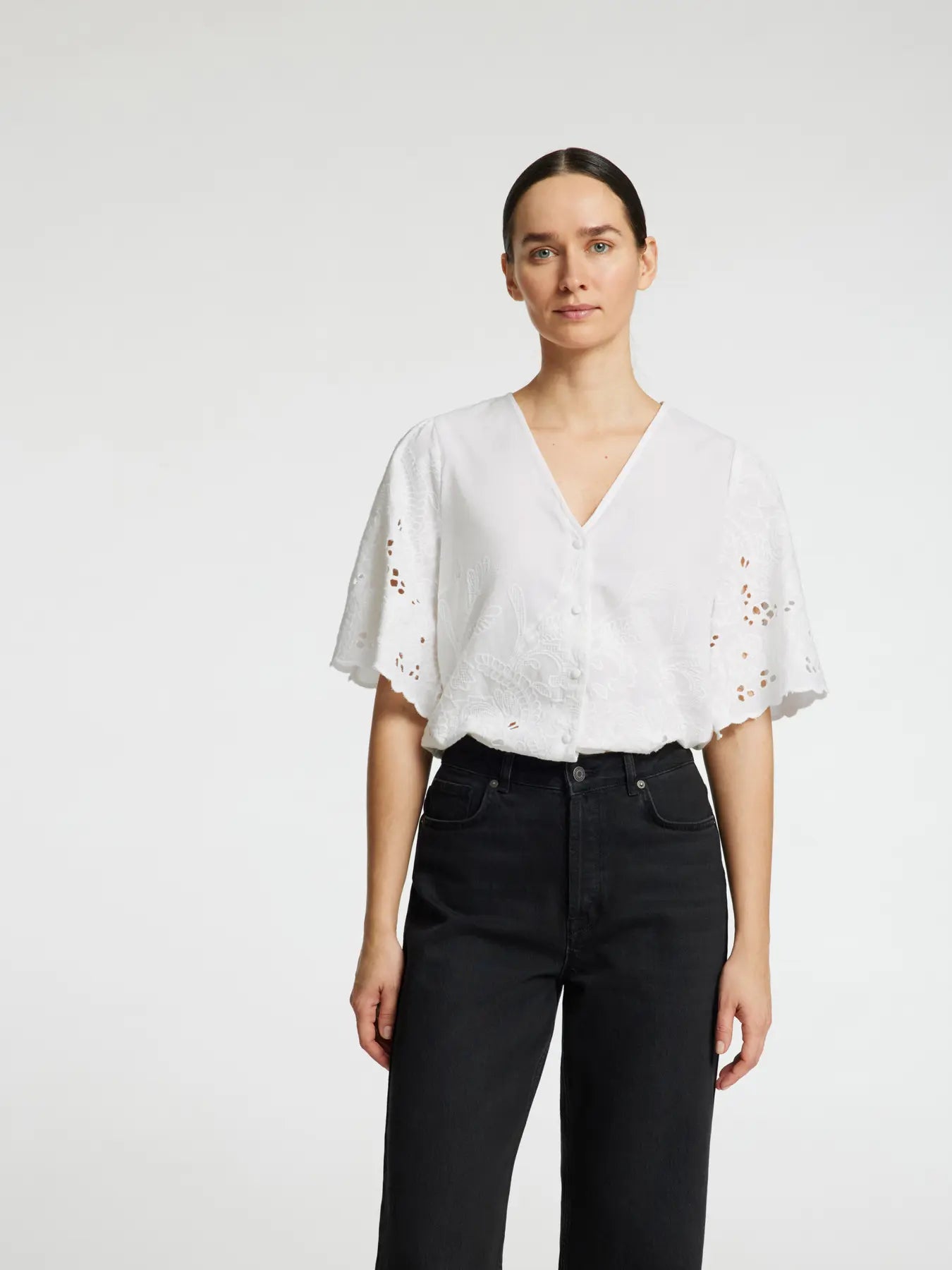 Dahlia Ss Broderi Blus Noos - Bright White