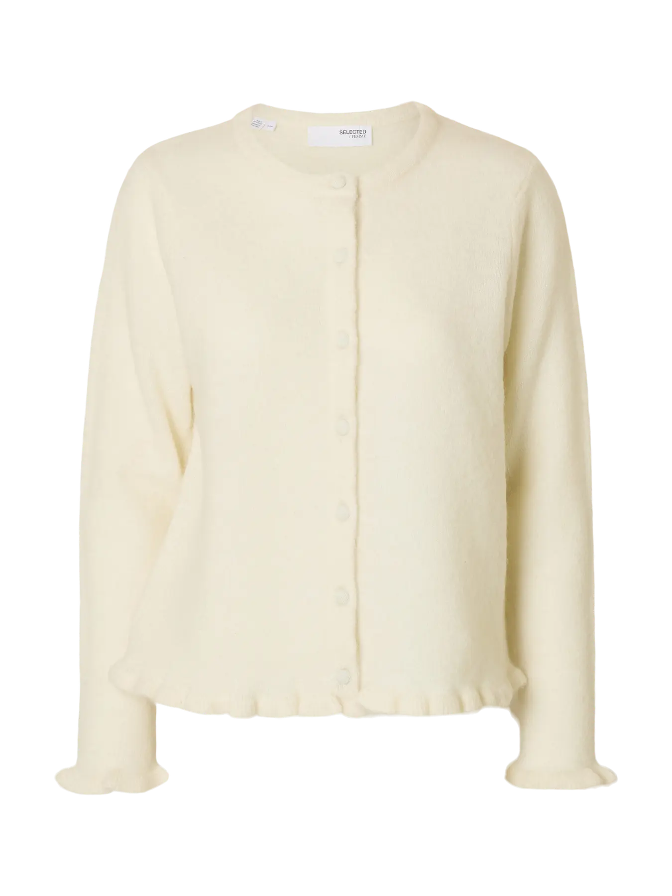 Selected Femme Lulu Frill Ls Knit Cardigan - Snow White Melange
