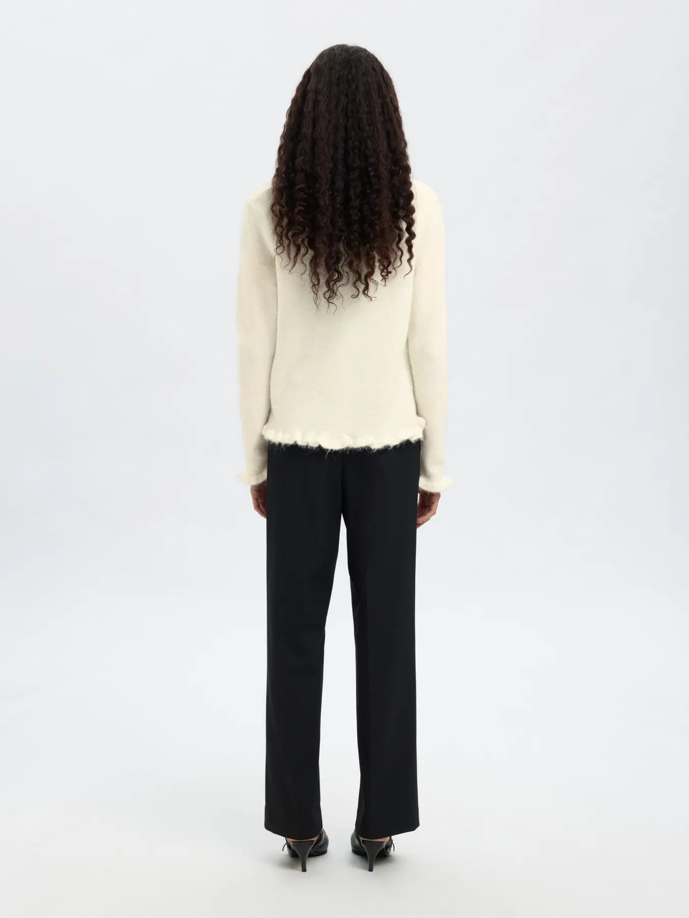 Selected Femme Lulu Frill Ls Knit Cardigan - Snow White Melange