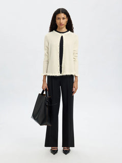 Lulu Frill Ls Knit Cardigan - Snow White Melange