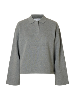 Ari Gia Ls Polo Sweat - Medium Grey Melange