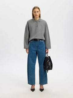 Ari Gia Ls Polo Sweat - Medium Grey Melange