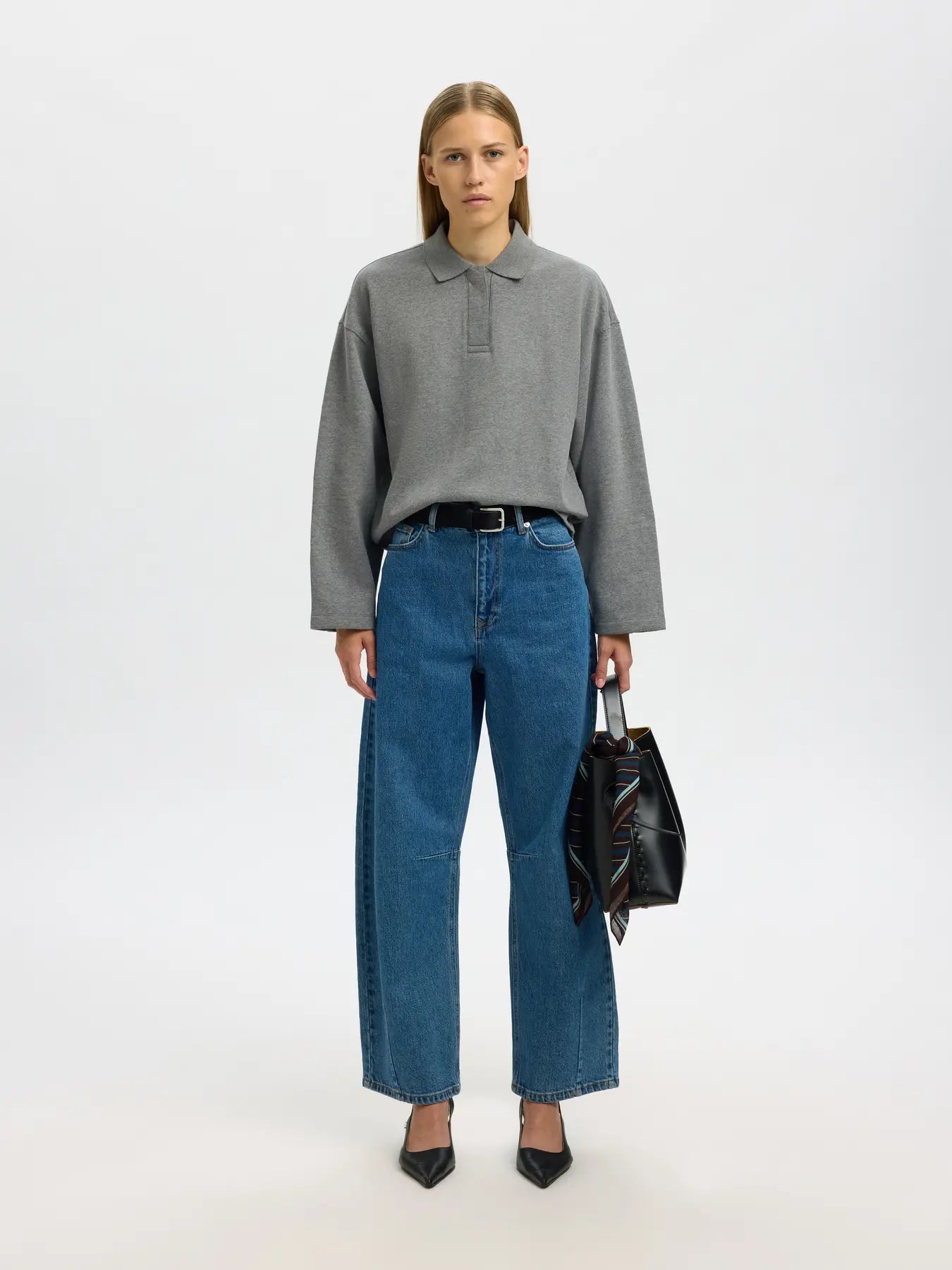 Ari Gia Ls Polo Sweat - Medium Grey Melange