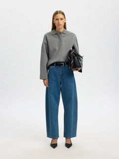 Ari Gia Ls Polo Sweat - Medium Grey Melange