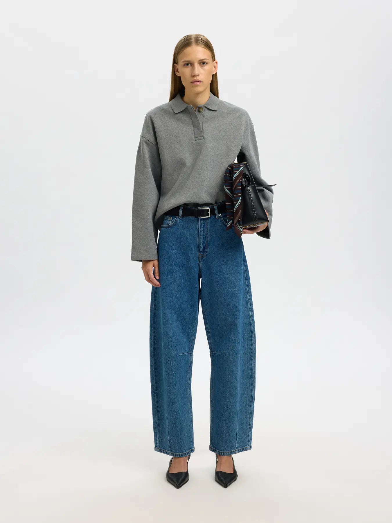 Ari Gia Ls Polo Sweat - Medium Grey Melange