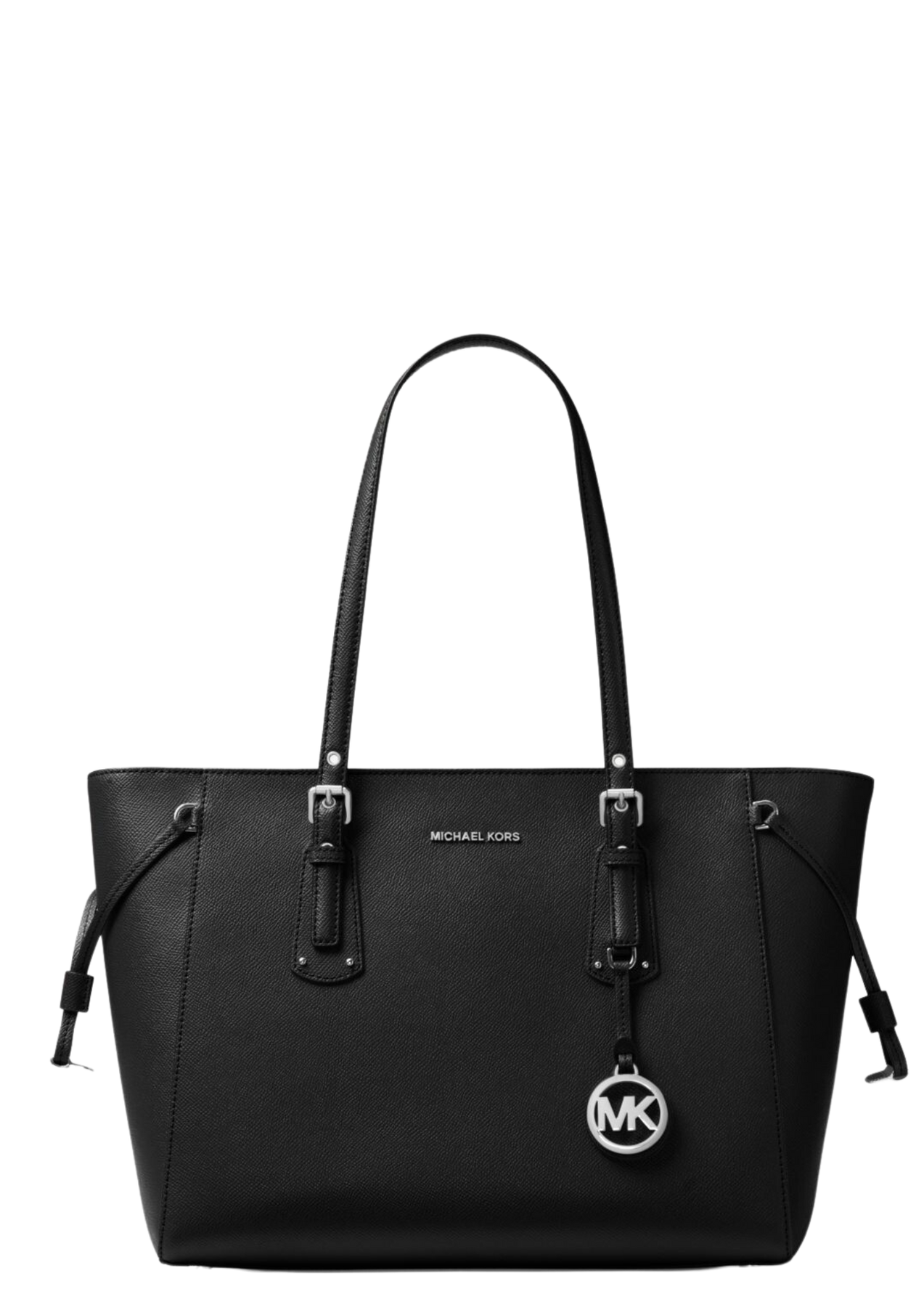 Voyager Medium Crossgrain Leather Tote Bag - Black/Silver