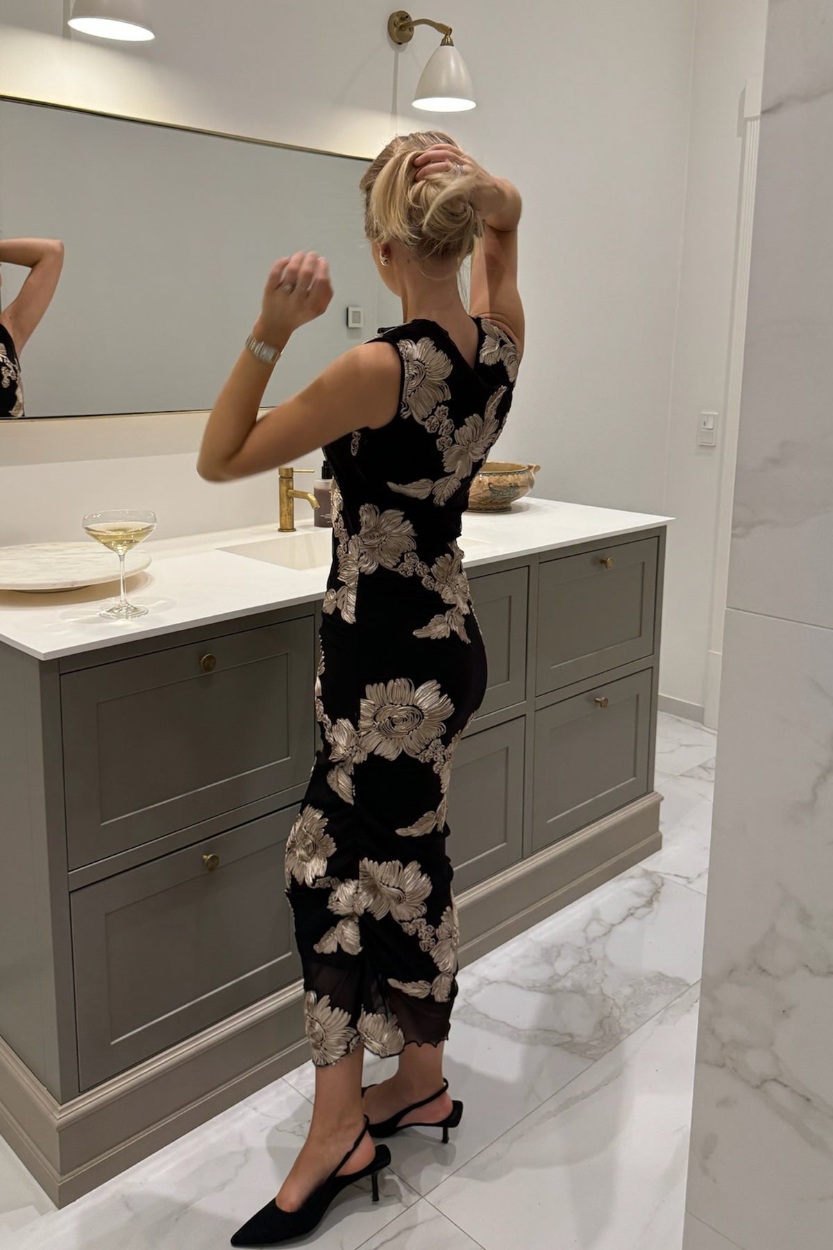 Miraic Mesh Dress - Black Beige Flower