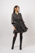 Gertrude Gold Botanical Dress - Black