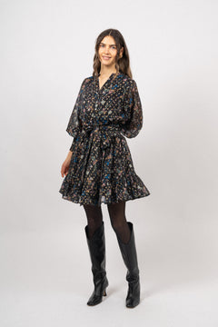 Gertrude Gold Botanical Dress - Black