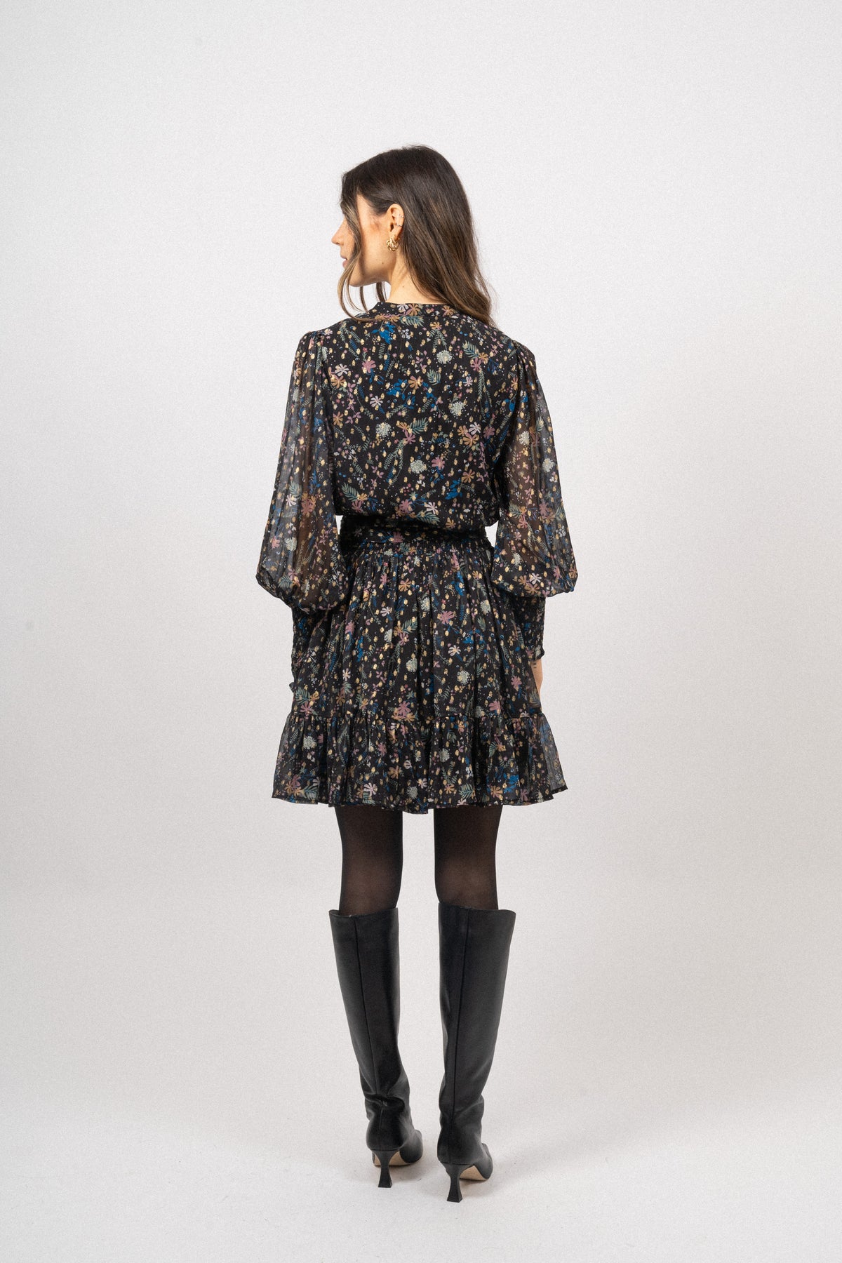 Gertrude Gold Botanical Dress - Black