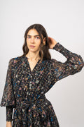 Gertrude Gold Botanical Dress - Black