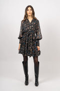 Gertrude Gold Botanical Dress - Black