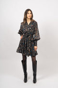 Gertrude Gold Botanical Dress - Black