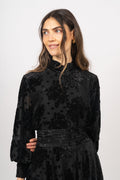 Saga Velvet Flower Dress - Black