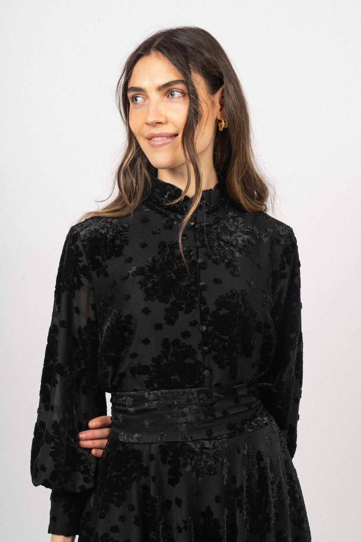Saga Velvet Flower Dress - Black