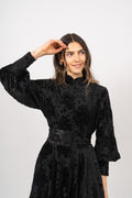 Saga Velvet Flower Dress - Black