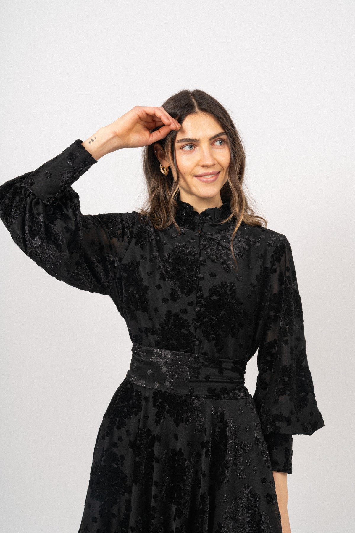 Saga Velvet Flower Dress - Black