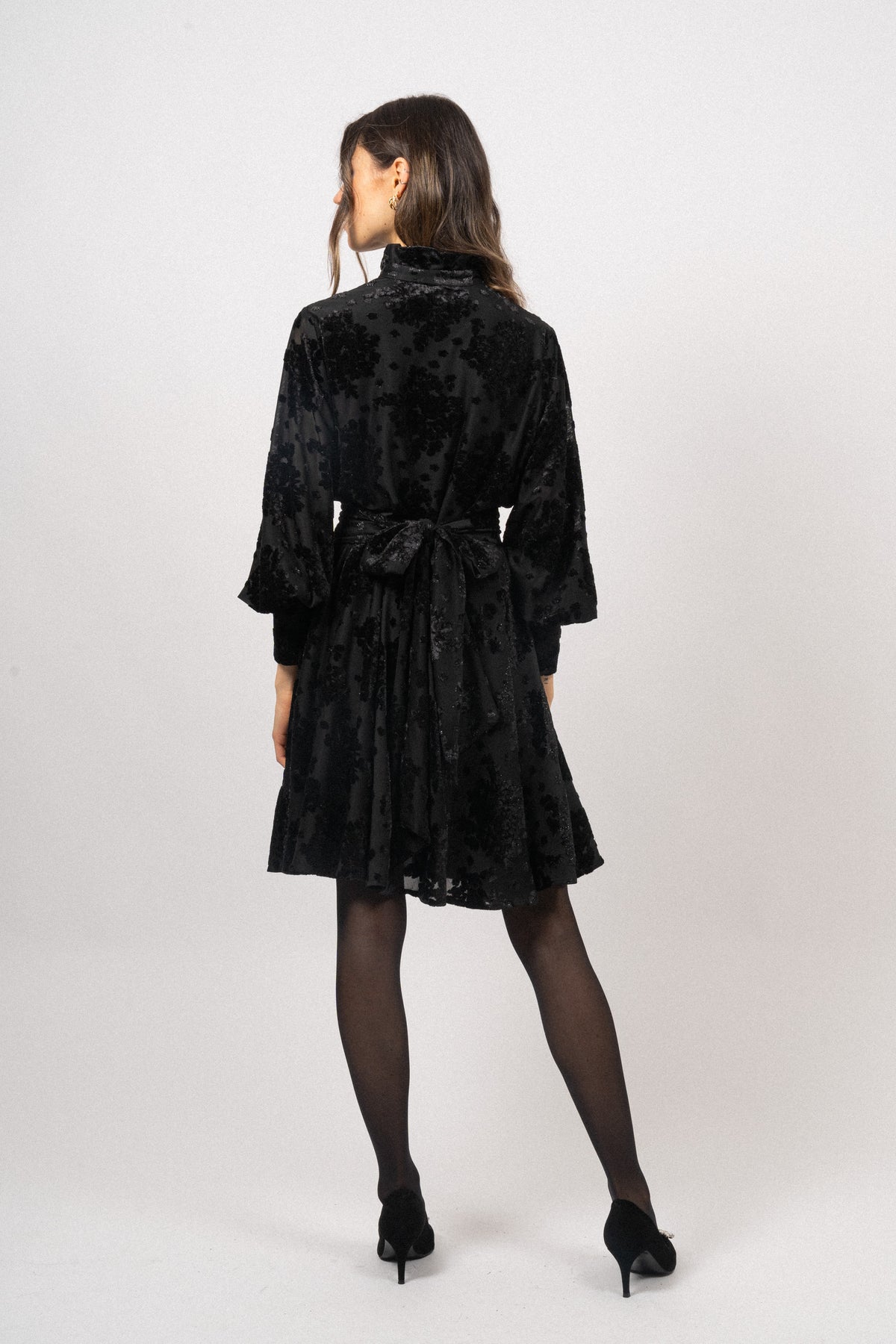 Saga Velvet Flower Dress - Black