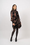 Saga Wide Velvet Dress - Black Pink Velvet