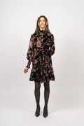 Saga Wide Velvet Dress - Black Pink Velvet