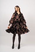 Saga Wide Velvet Dress - Black Pink Velvet