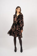 Saga Wide Velvet Dress - Black Pink Velvet
